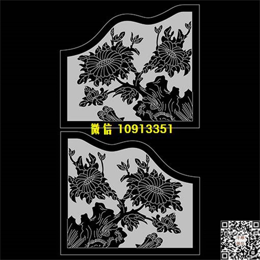 精雕图53牡丹花抱鼓精雕图线雕图线条图单线铣底图_电脑雕刻plt文泰矢量图精雕图浮雕图